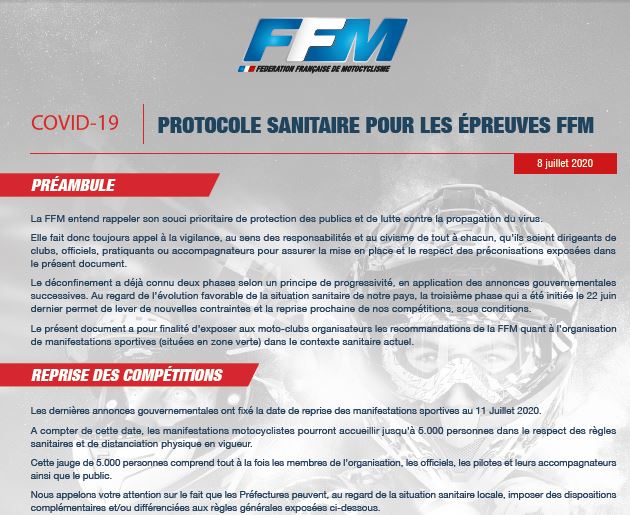 Info Ligue - COVID-19 / Protocole sanitaire pour les épreuves FFM
